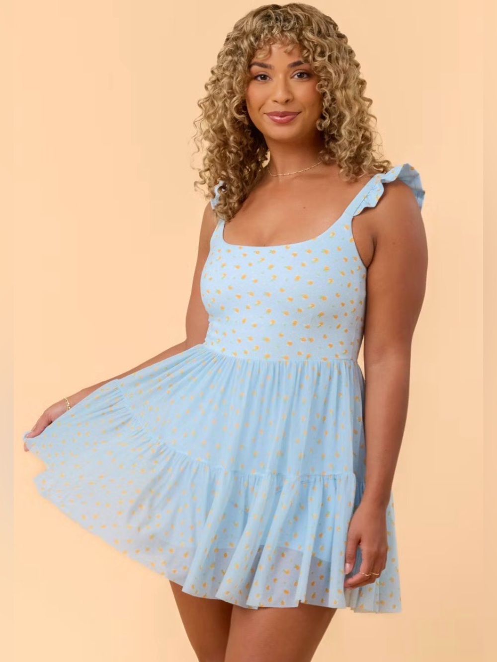 Blogilates Ballerina Ruffle Dress Citrus Print w/built in Shorts size Small